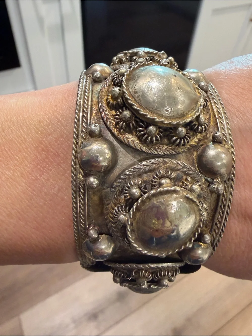 Vintage Thailand Sterling Silver Ornate Statement Filagree Cuff Bracelet • 50.8g